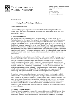 10 January 2017 Foreign Policy White Paper Submission Dear