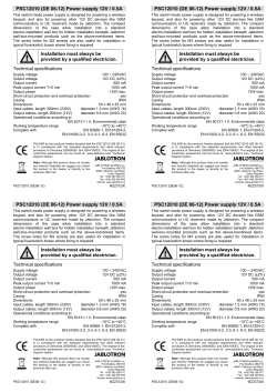 PSC12010 (DE 06-12) Power supply 12V / 0.5A Installation must