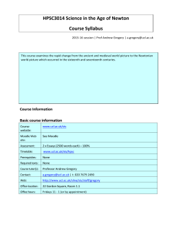 HPSC3014 Science in the Age of Newton Course Syllabus
