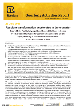 Quarterly Activities Report for the period ended 30
