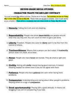 Second Grade Social Studies: Character Traits Vocabulary Contract