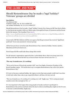 Should Remembrance Day be made a `legal` holiday? Veterans