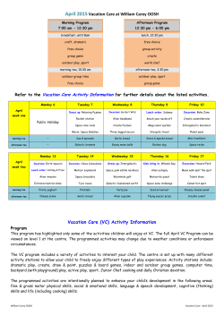 April 2015 Vacation Care at William Carey OOSH Vacation Care