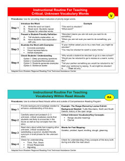 Instructional Routine For Teaching Critical, Unknown Vocabulary