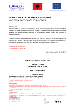CRIMINAL CODE OF THE REPUBLIC OF ALBANIA KODI PENAL I