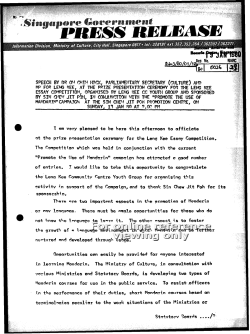 Parliamentary Secretary Oh Chin Hock Speech at the Leng Kee