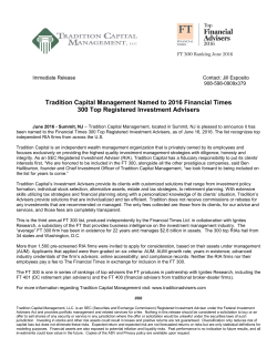Tradition Capital Management Named to 2016 Financial Times 300