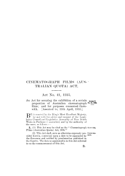CINEMATOGRAPH FILMS (AUS- TRALIAN QUOTA) ACT. Act No