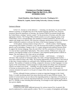 German as a Foreign Language Strategy Paper for the U.S.A., 2011