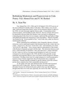 Rethinking Modernism and Progressivism in Urdu Poetry: Faiz