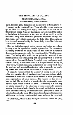THE MORALITY OF BOXING EUGENE HILLMAN, C.S.Sp. FOR the