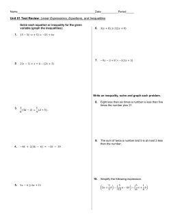 Unit 01 Test Review: Linear Expressions, Equations, and Inequalities