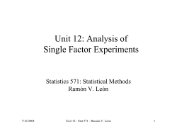 Unit 12: Analysis of Single Factor Experiments