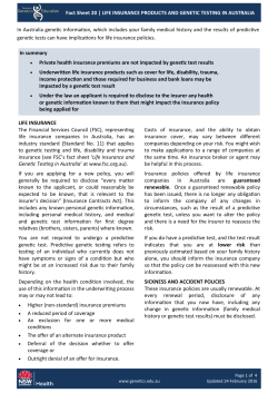 Life Insurance Products and Genetic Testing in Australia