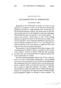 "The Restriction of Immigration," Bibliotheca