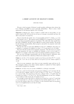 A BRIEF ACCOUNT OF SOLOVAY`S MODEL We give a brief