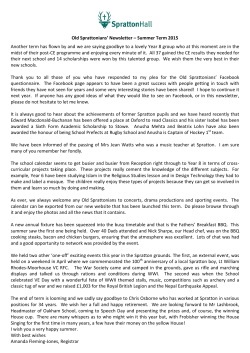 Old Sprattonians` Newsletter &ndash; Summer Term 2015 Another term has