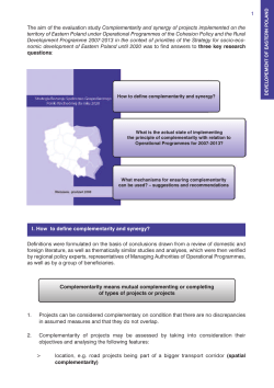 Complementarity and synergy of projects in Eastern Poland