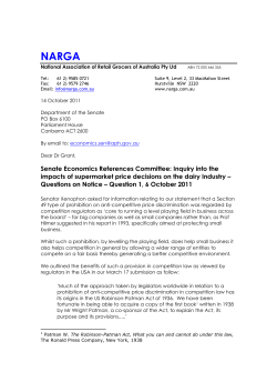 Senate Economics References Committee: Inquiry into the impacts