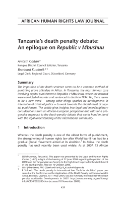 Tanzania`s death penalty debate: An epilogue on Republic v Mbushuu