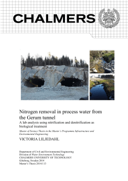 Nitrogen removal in process water from the Gerum tunnel
