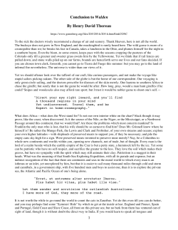 Thoreau, "Conclusion" from Walden - Mr. Sabo`s Site