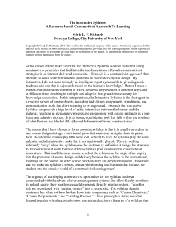 The Interactive Syllabus: A Resource-Based