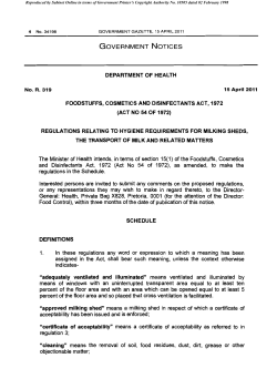 Hygiene requirements for milking sheds, the transport of milk and