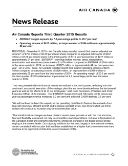 Air Canada Reports Third Quarter 2015 Results