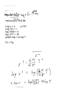 Planet? log r log T mercury 10.76 6.88 Log y = x     y=10 Log 10 = 1