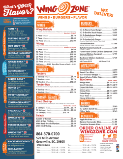 Greenville, SC Wing Zone Menu