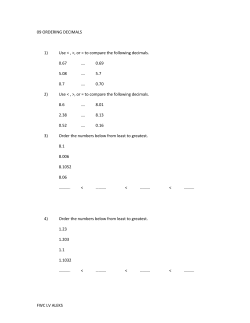 FWC LV ALEKS 09 ORDERING DECIMALS 1) Use , or = to