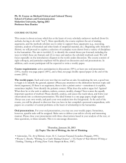 1 Ph. D. Course on Method/Critical and Cultural Theory School of