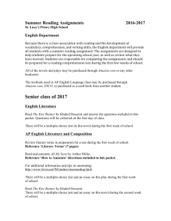 Senior Reading Assignment - St. Lucy`s Priory High School