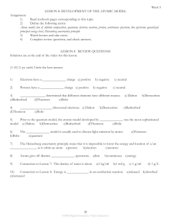 LESSON 8: DEVELOPMENT OF THE ATOMIC MODEL Assignment