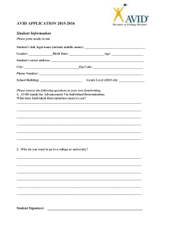 AVID APPLICATION 20152016 Student Information Student Signature:
