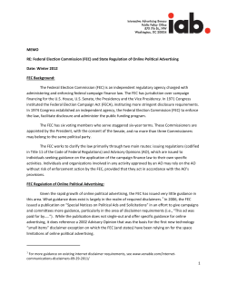 1 MEMO RE: Federal Election Commission (FEC) and State