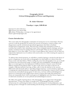 Critical Ethnographies of Power and Hegemony - Geography