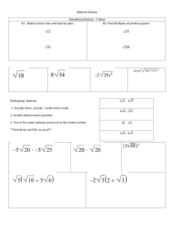 Radicals Review Simplifying Radicals