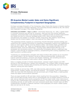IRI Acquires Market Leader Aztec and Gains