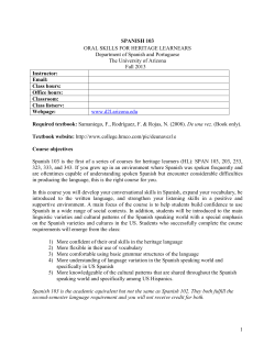 1 SPANISH 103 ORAL SKILLS FOR HERITAGE LEARNEARS