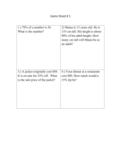 Game Sheet # 1 1.) 70% of a number is 56. What is the number? 2