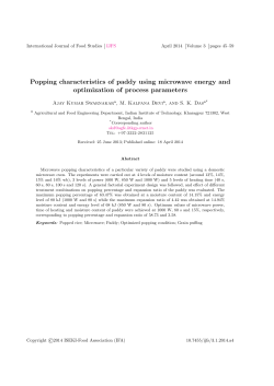 Popping characteristics of paddy using microwave energy and