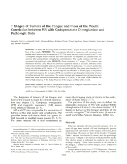 T Stages of Tumors of the Tongue and Floor of the Mouth