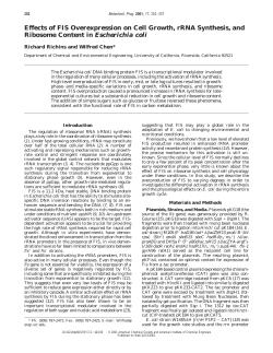 Effects of FIS Overexpression on Cell Growth, rRNA Synthesis, and