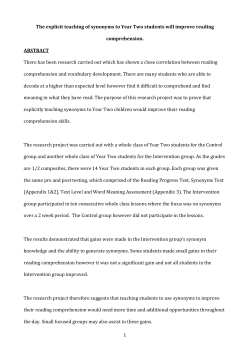 The explicit teaching of synonyms to Year Two students