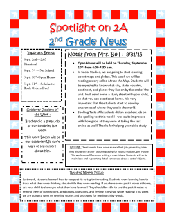 Notes from Mrs. Bell : 8/31/15