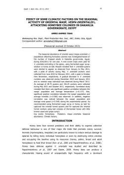 feeect of some climatic factors on the seasonal activity of oriental