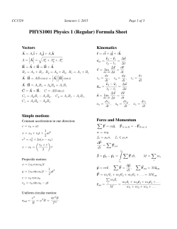 PHYS1001 Physics 1 (Regular) Formula Sheet