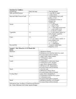 Nutrition for Toddlers: Food Group Daily Servings 1 Serving Equals